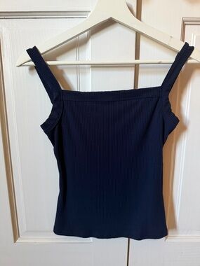 Reformation Navy Ribbed Square-Neck Tank XS